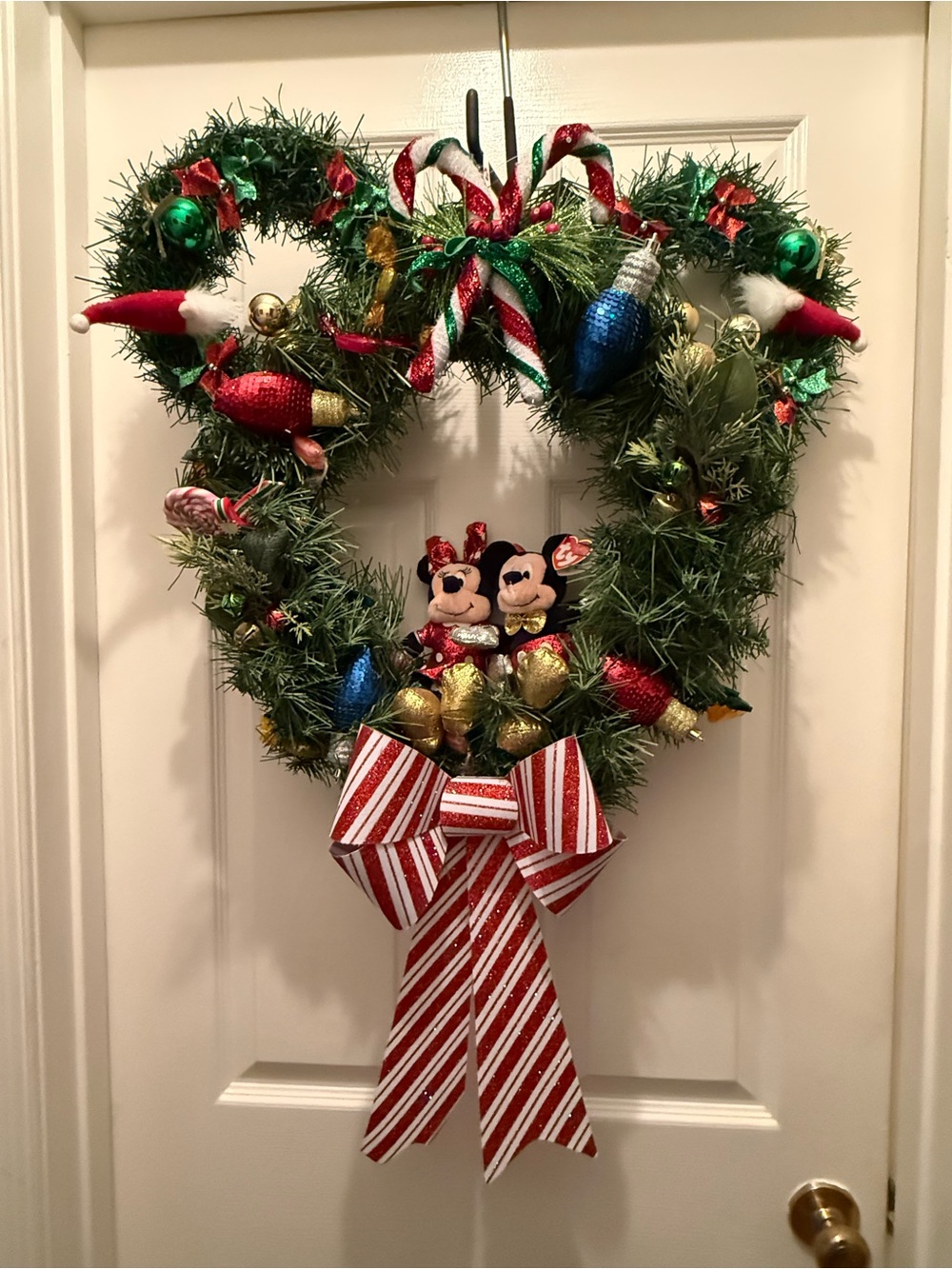 Disney-Inspired Green Mickey Holiday Wreath with Red & White Bow - Picture 1 of 2